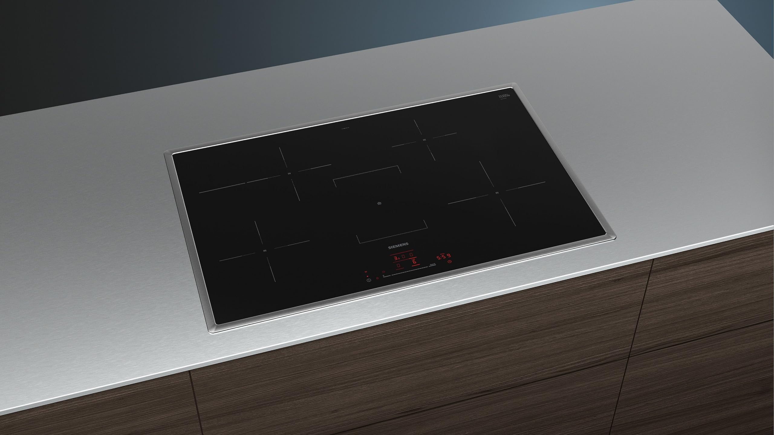 Siemens EH845HFB1E Plaque de cuisson à induction, cadre plat et large, encastrement autonome, largeur standard 85