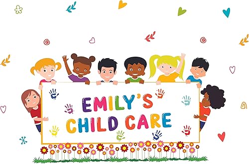 Guardería  Decoración de arte de dibujos animados para niños, diseño de tablero de vinilo para pared, multicolor, letras con nombre, decoración de