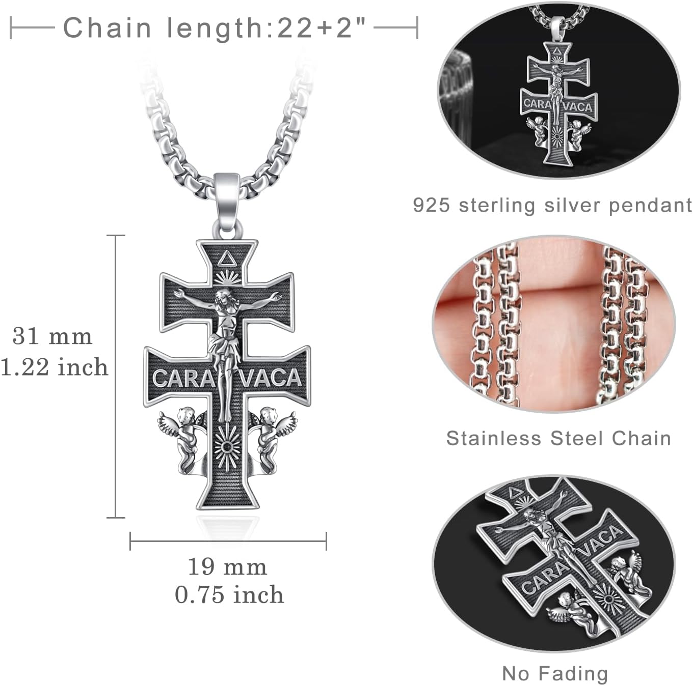 925 Sterling Silver Crucifix/Caravaca/St Benedict Crucifix/Orthodox Pendant Necklace for Men Women Jesus Jewelry Gifts - Image 4