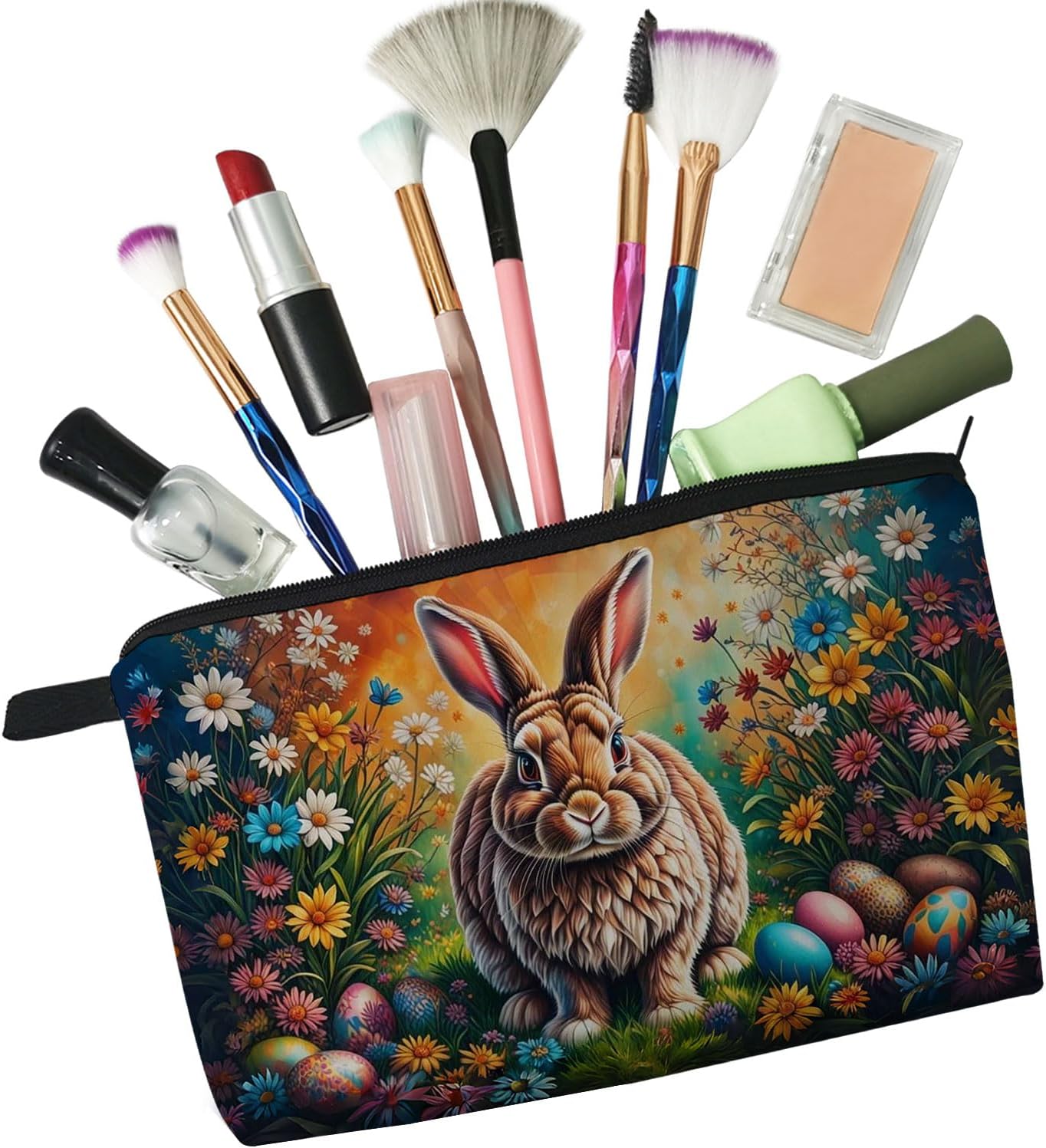 Easter Bunny Makeup Bag Cute Small Organizer Zipper Pouch Easter Egg Bunny Cosmetic Bag Easter Birthday Present for Women Friends - Image 4