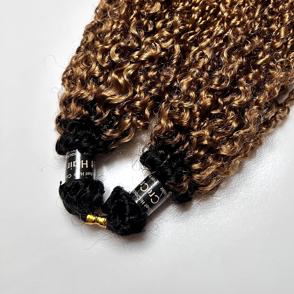 #1B/30 Colored Feather Crochet Human Hair Two-tone Color Multi-Textured Kinky Curly Crochet Hair Extensions Omber Color Black Roots Reusable 18in 120g(Usually 240g Full Head)