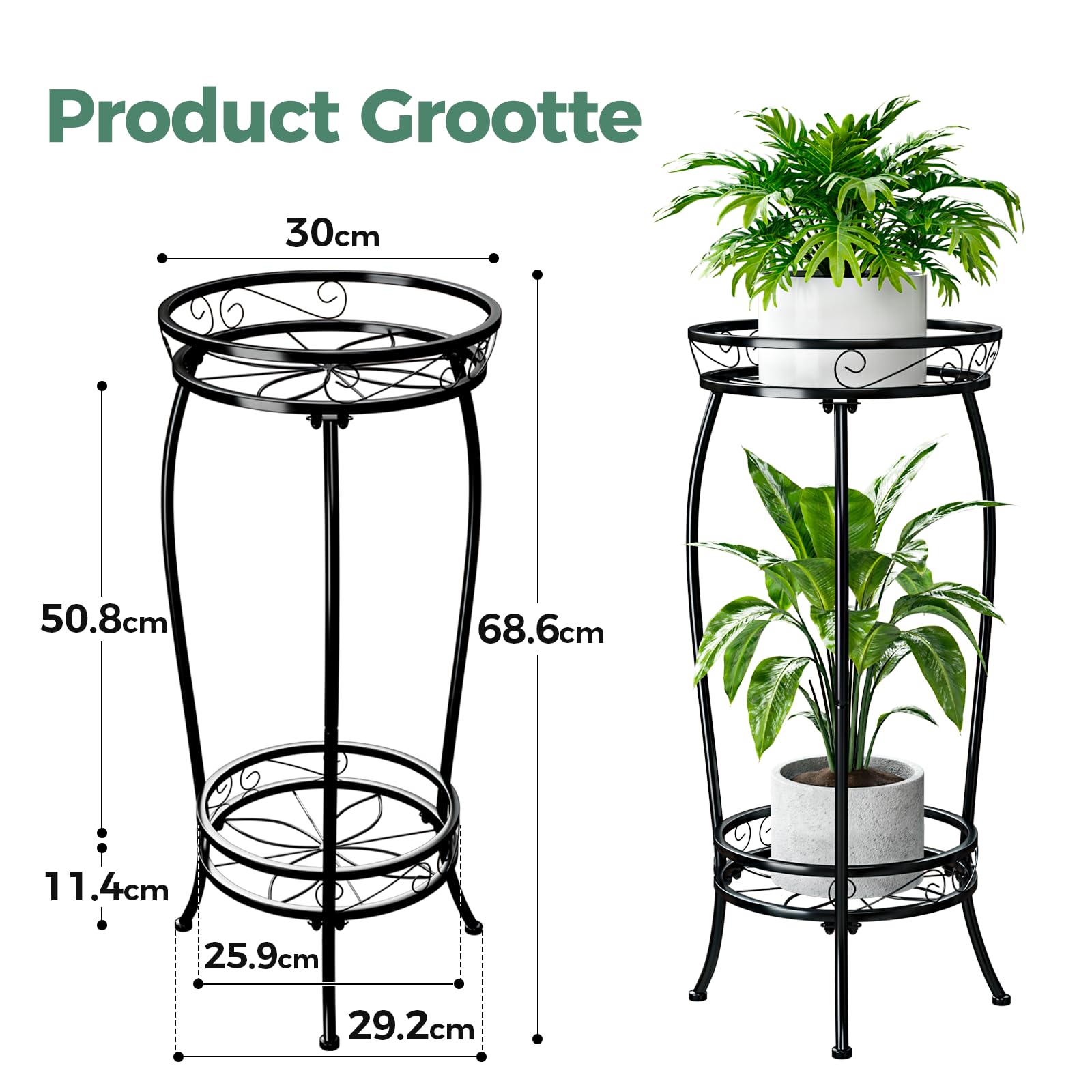 Bamworld Plantenstandaard Indoor Metaal 2 Niveaus Plantenplank Zwart Plantenrek Groot Plantenrek voor Meerdere Planten Potten voor Patio Tuin Hoek Balkon Woonkamer