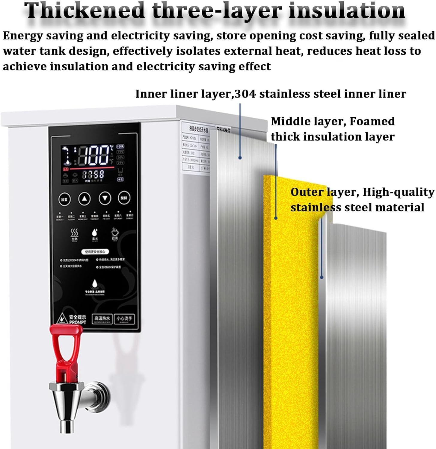 Distributeur d'eau chaude, chaudière à eau automatique instantanée en acier inoxydable, chauffage rapide de 3000 W pour thé Boba, bureau, restaurant, hôtel, remplissage automatique de 60 l/h