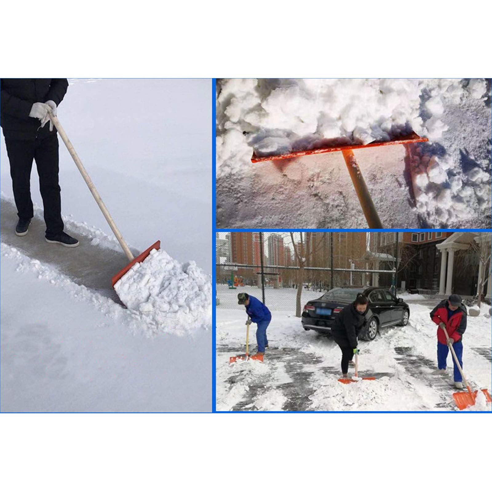 Pala quitanieves Empujador de Nieve de Acero al manganeso Mango de Madera Dura con empuñadura en T 57 × 28 CM Adecuado para remoción Manual de Nieve