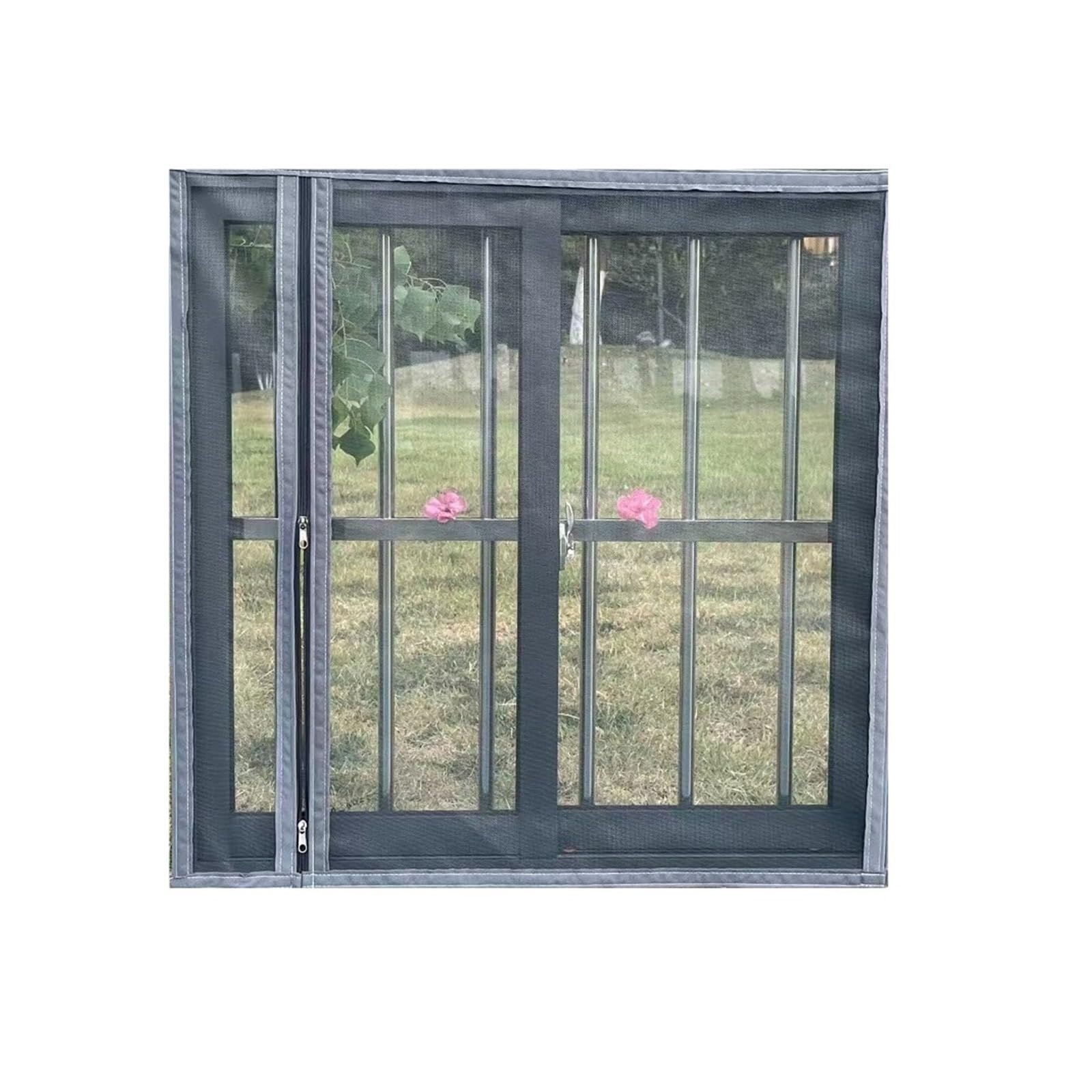 1PC Grey Side Zipper Size Self-Adhesive Window Screen, Mosquito(Grey -Width 90cm,Height160cm)