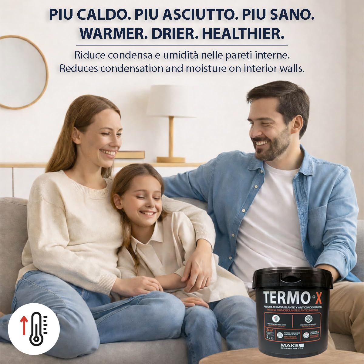MAKE Pittura Antimuffa Termica Interni 4 L - Pittura Anti Condensa per Pareti Fredde - Stop Muffa Bagno Cucina - Microsfere 3M Isolanti - Copre 24 m² - Bianco Opaco