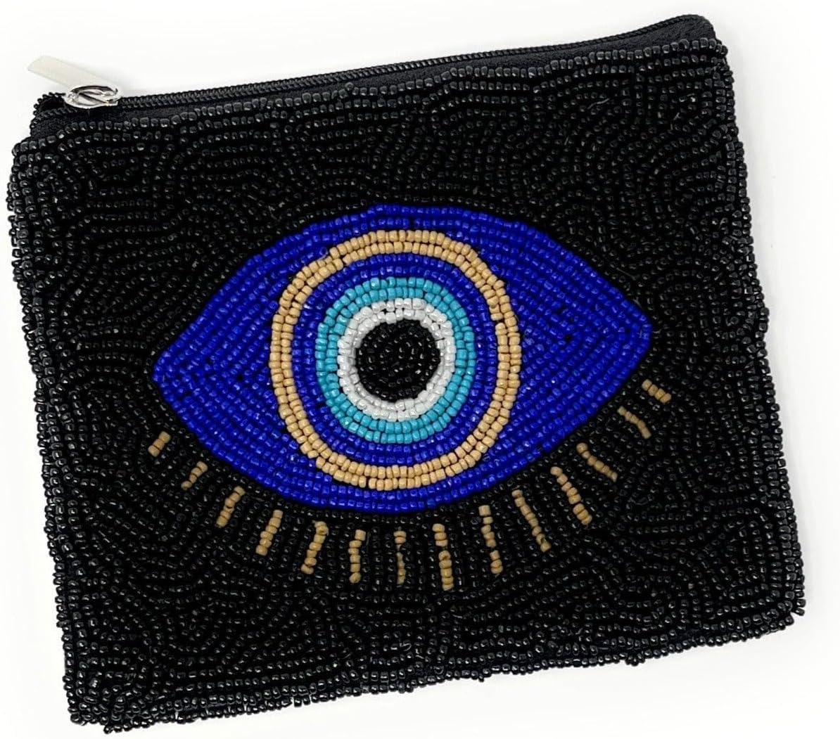 TWINE AND LOVE Evil Eye Beaded Pouch Purse, Black Beaded Coin Purse, Coin Pouch Small Wallets Card Holder Bag, Evil Eye Card Case Wallet, Birthday Gift, CP0494 - Image 4