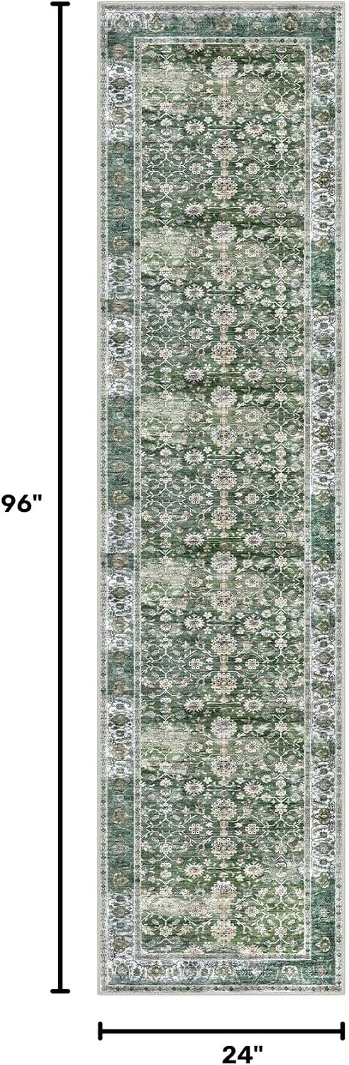  Vintage Washable Runner Rug 2x8 Green Runners for Hallways thumbnail