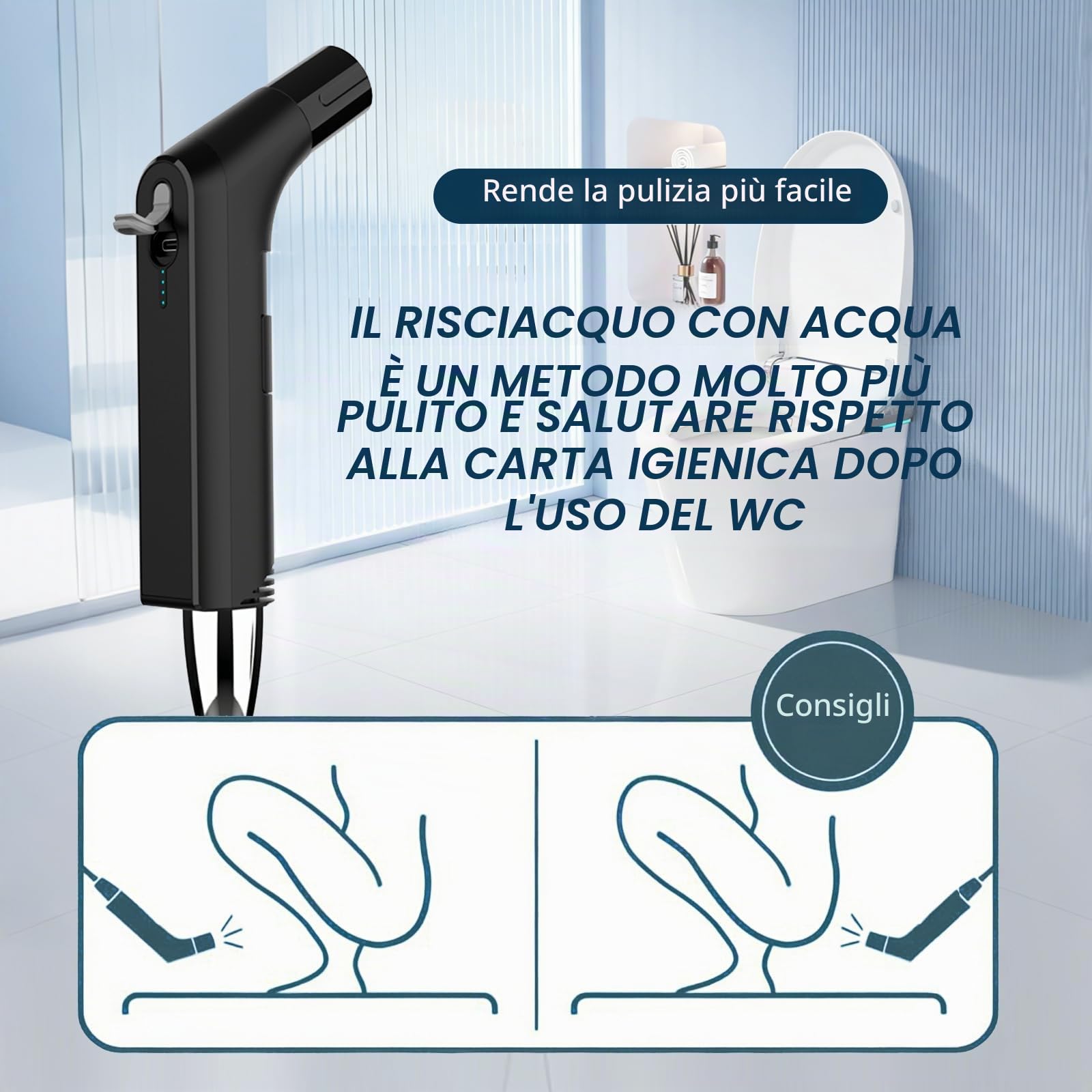 COSWE Bidet Portatile da Viaggio Elettrico Ricaricabile, Bidet Personale Portatile con Spruzzatore per Igiene e Pulizia del WC con Contenitore Acqua da 2,3 Litri (Nero), LIUW_JP2201