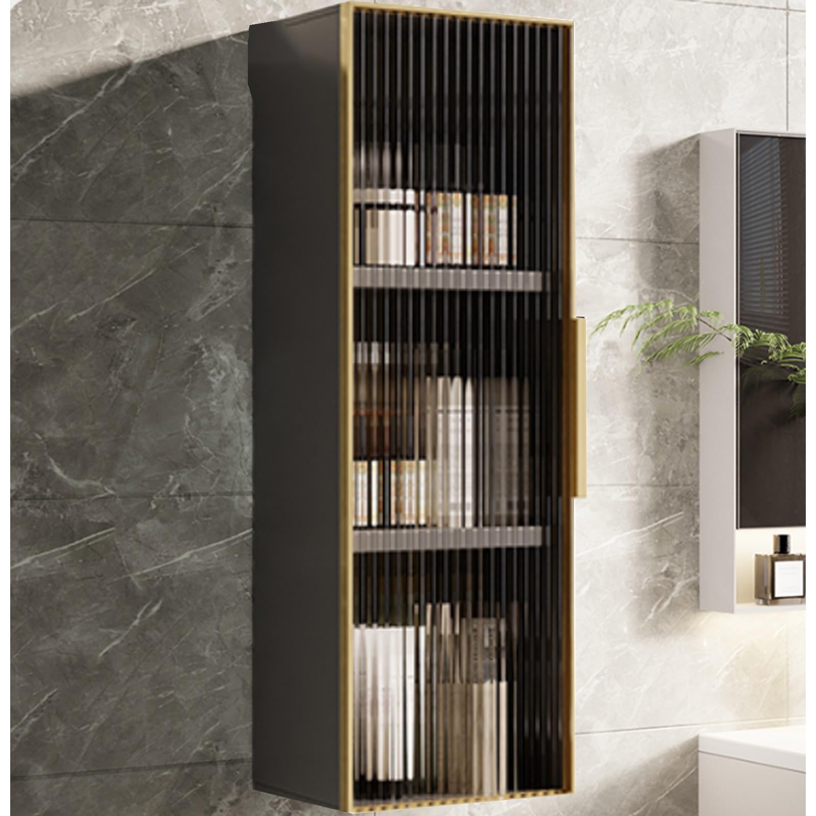Aluminum Wall Mounted Sto Cabinet Versatile Over The Toilet For Bathroom Kitchen & Dining Room Mcine & Makeup Sto Solut,Black+Gold-70*15*25Cm/27.6*5.9*9.8In,Black+gold-70*15*25cm/27.6*5.9*9.8in