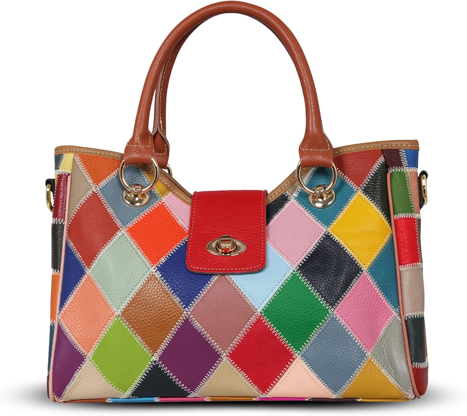 HESHE Genuine Leather Handbags Colorful Purses for Women Crossbody Bag Multi-color Tote Purse Designer Hobo Shoulder Bag - Image 4