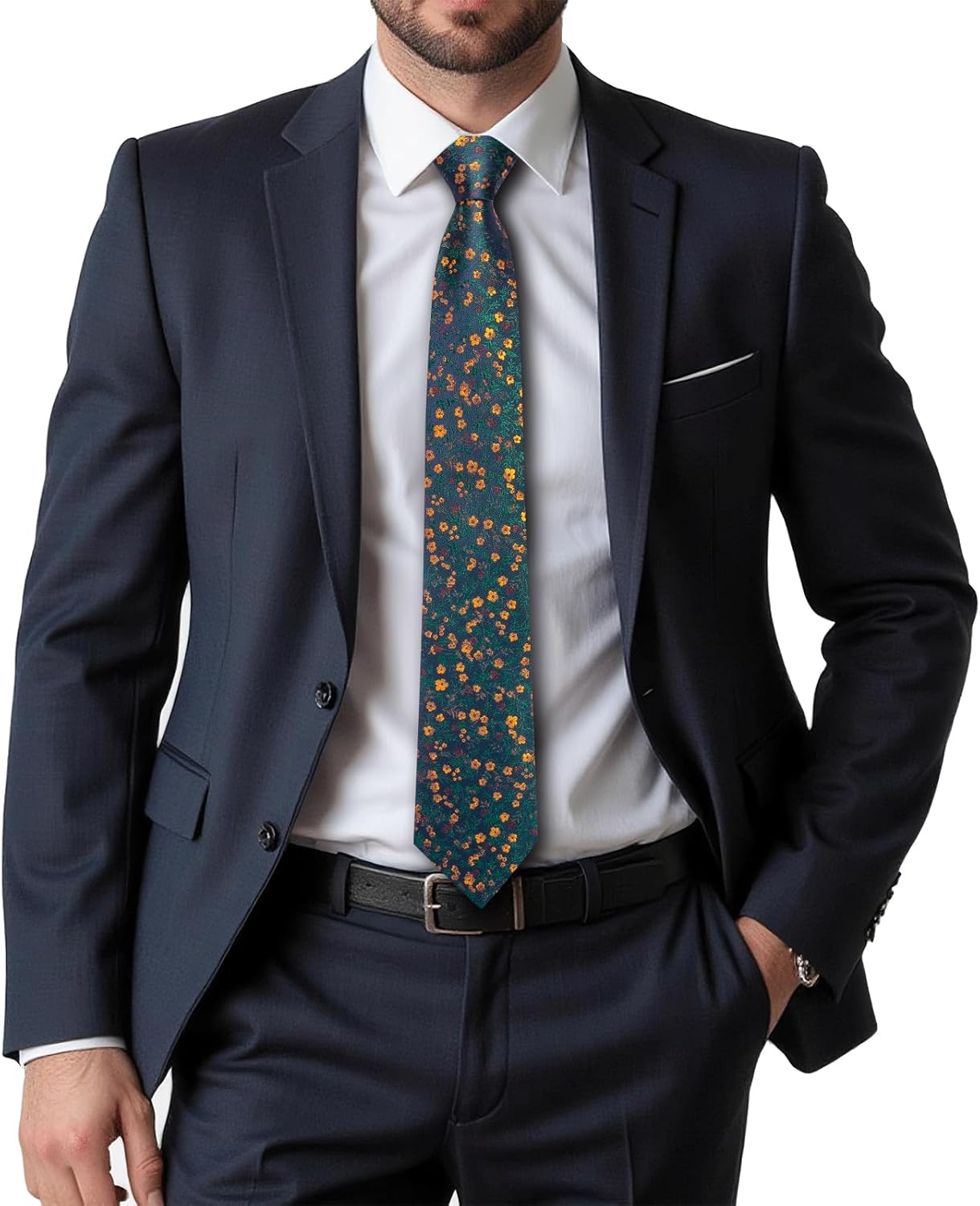 Dubulle Ties for Men Silk Mens Paisley Floral Striped Necktie and Handkerchief Cufflinks Wedding - Image 2