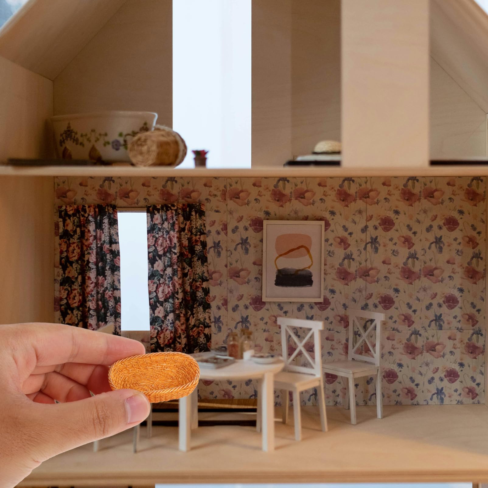 UPKOCH 1/12 Scale Miniature Rattan Basket Set including Lid Woven Dollhouse Accessories for Miniature Kitchen and Picnic Decoration 9 Pieces for Dollhouse Scenes - Image 4