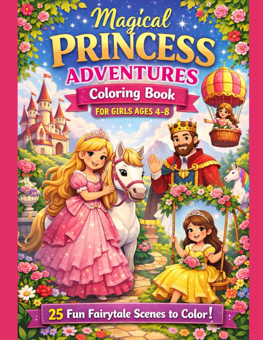 Princess and Her Royal Adventures Coloring Book: Cute and Easy Royal Designs with Castels