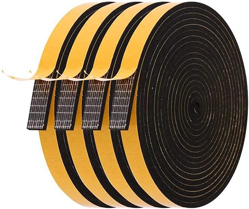 Burlete para puerta, 4 rollos, 12 pulgada de ancho x 18 pulgadas de grosor, total 52 pies de largo, cinta adhesiva de espuma para aislamiento de