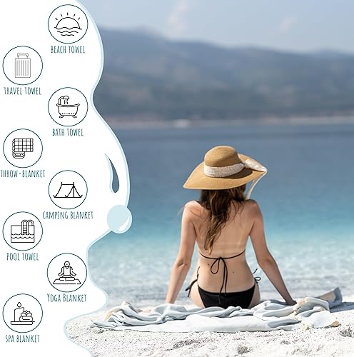 Miniatura 3 de Toallas de playa turcas de gran tamaño, XL, 40 x 71 pulgadas, toalla de playa sin arena, 100% algodón, suave de secado rápido, toallas de viaje y