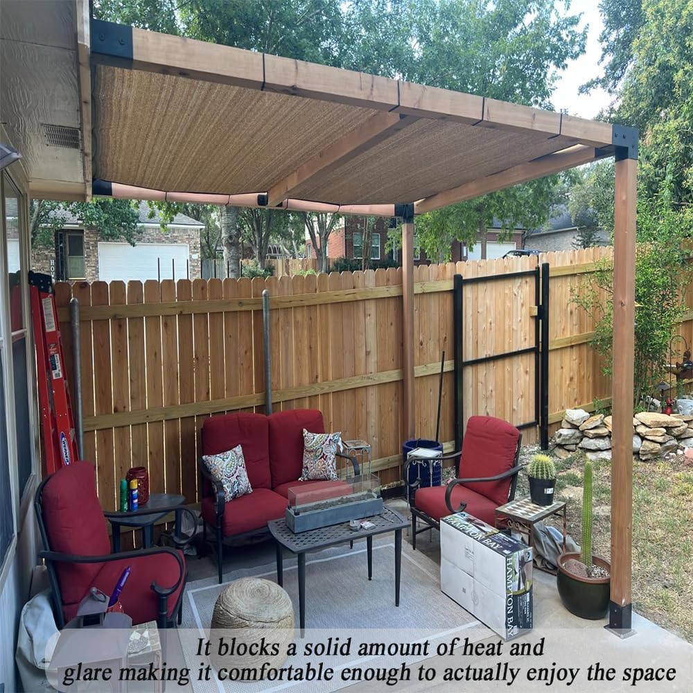 Junflying Sun Shade Cloth 12x24 FT, 90% UV Block Patio Shade Cover with Grommets, Breathable Outdoor Sunshade Screen for Patio, Pergola, Porch, Deck, Garden. Mocha
