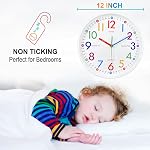 Wall Clock for Kids: Telling Time Teaching Wall Clocks Silent Non-Ticking Clocks Battery Operated, Rustic Farmhouse Modern Clock Decorative for Kitchen Living Room Bedroom(12 inch)