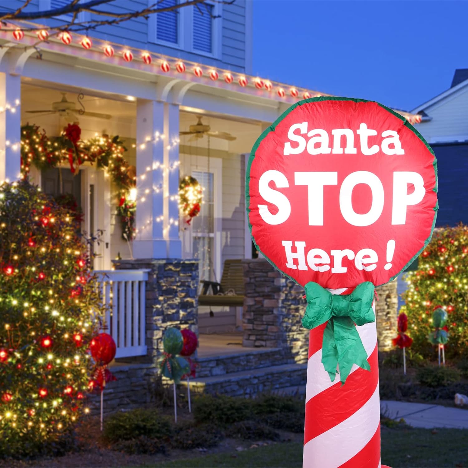 Vipush 4 FT Santa Stop Here Sign Christmas Inflatable with LED Lights for Christmas Decorations Indoor Outdoor Yard Lawn Holiday Garden Decorations