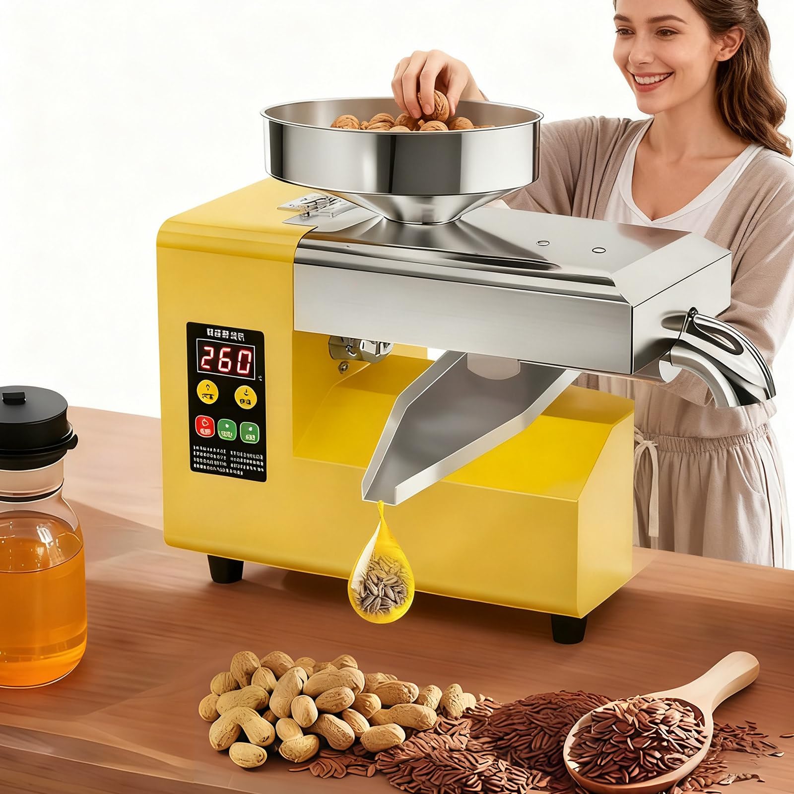 BrightFootBook New 1500W Cold Press Oil Machine, 200N·M High Torque | 5-9kg/h Output for Olive, Peanut, Coconut, Sesame | Quiet Commercial Grade Oil Press with Dual Hot & Cold Modes