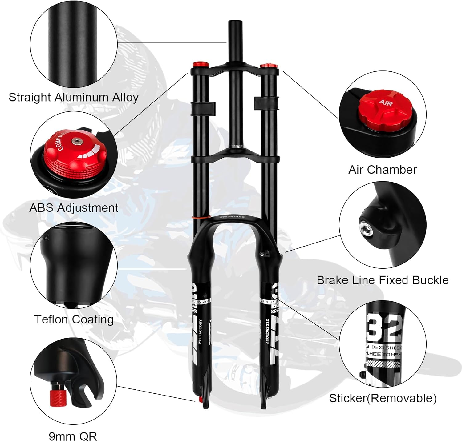 B Bolany Bike Suspension Fork 26/27.5/29" for Mountain Bike DH Air Double Shoulder Downhill Rappelling Shock Absorber Straight Tube Ultralight Bicycle Shock Absorber Rebound Adjust