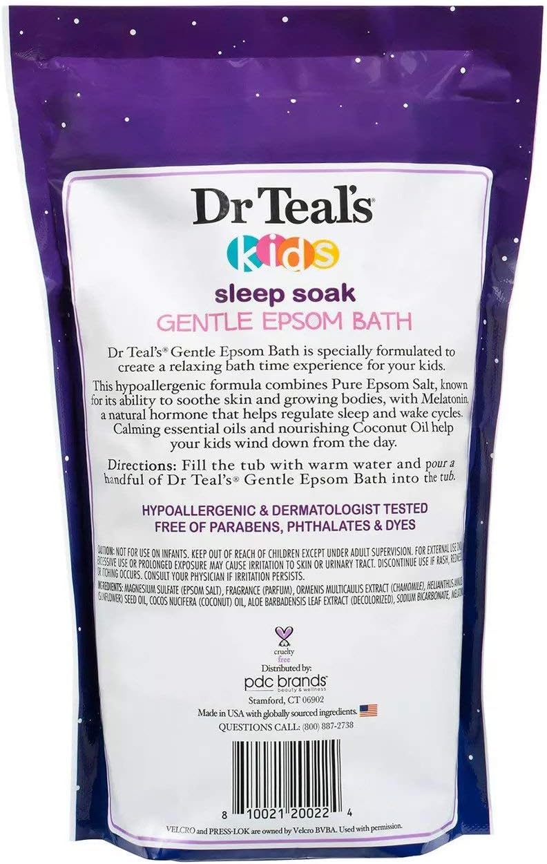 Dr. Teal's Kids' Gentle Sleep Soak with Pure Epsom Salt & Melatonin - (2 Pack, 2lbs Ea.) - Coconut and Other Essential Oils Relieve Stress & Soothe The Body - Hypoallergenic & Paraben Free