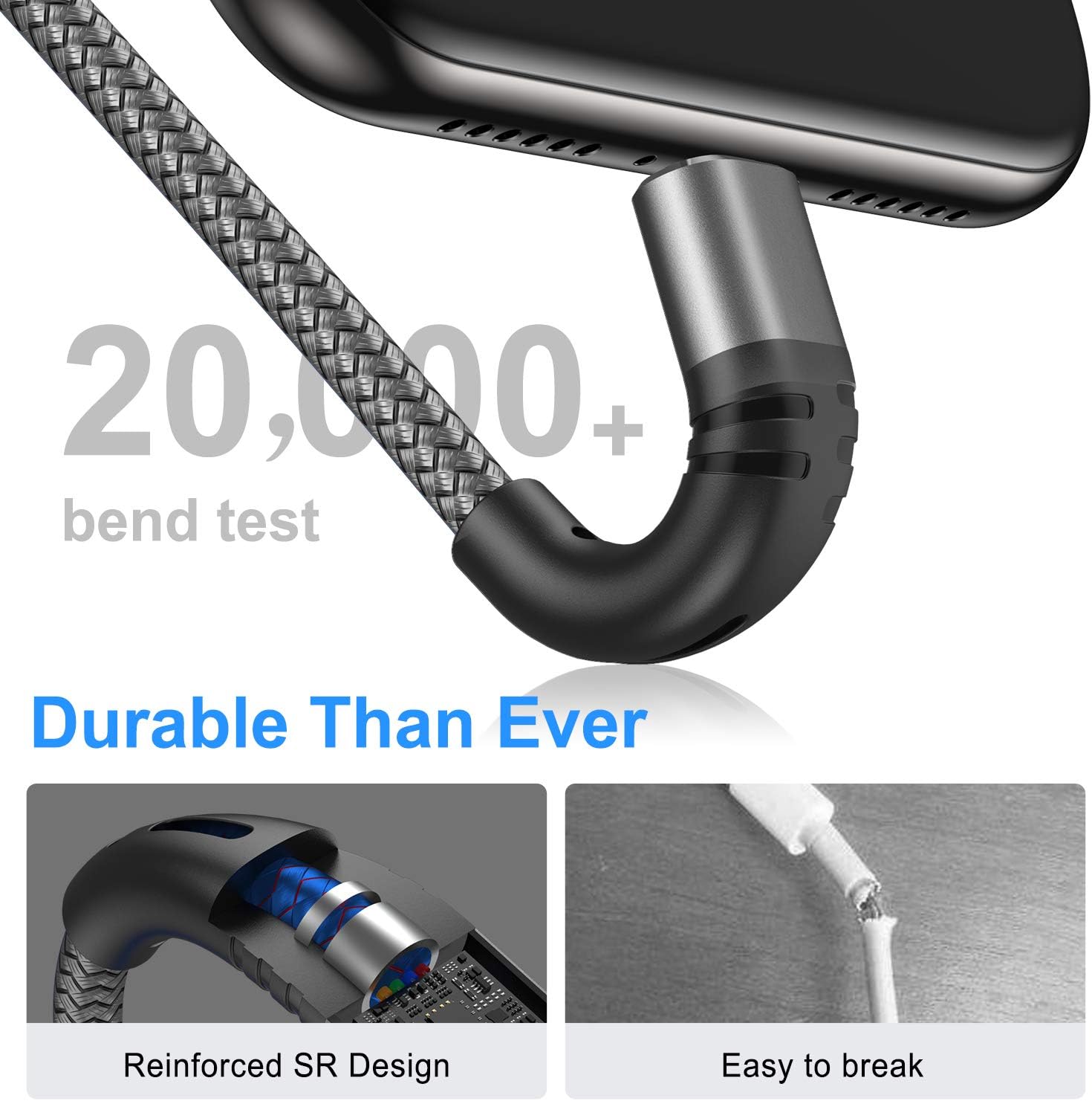 Micro USB Cable 3ft Android Phone Charger 2-Pack Premium Nylon Braided Fast Durable Charging Cord for Samsung Galaxy S7 S6 Edge J7 S5,Note 5 4,LG,HTC,Sony,Xbox One, PS4,Kindle,MP3,Tablet(Gray) image 3