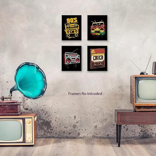 Miniatura 2 de TOCDGOO Arte de pared retro de los años 90, impresiones de boombox y cassette, pósteres de lienzo con temática de música vintage para bar,