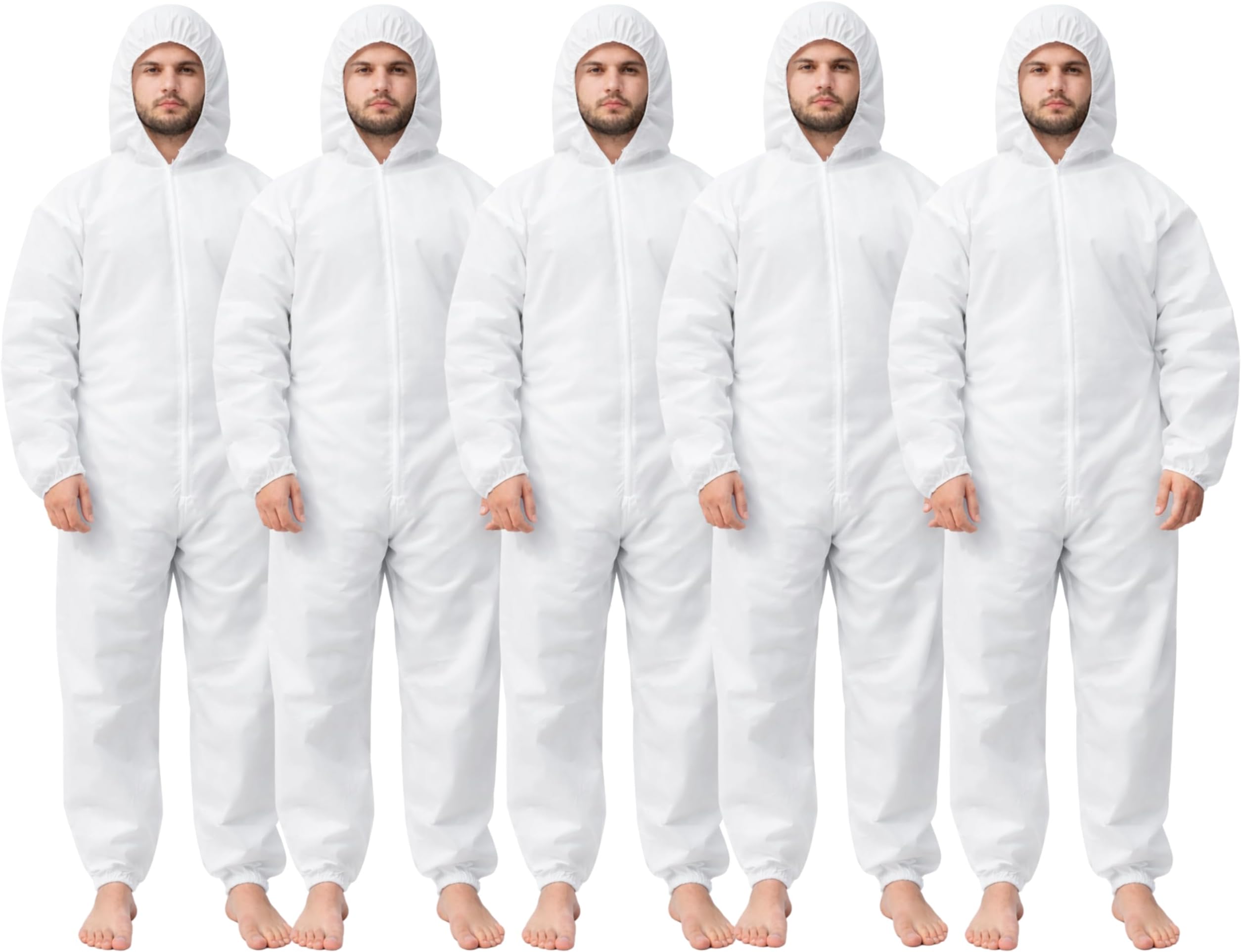 5 Pack Protective Disposable Overall Paper Boiler Suit Coveralls Protection Suit Elasticated hood, Cuffs and Ankles