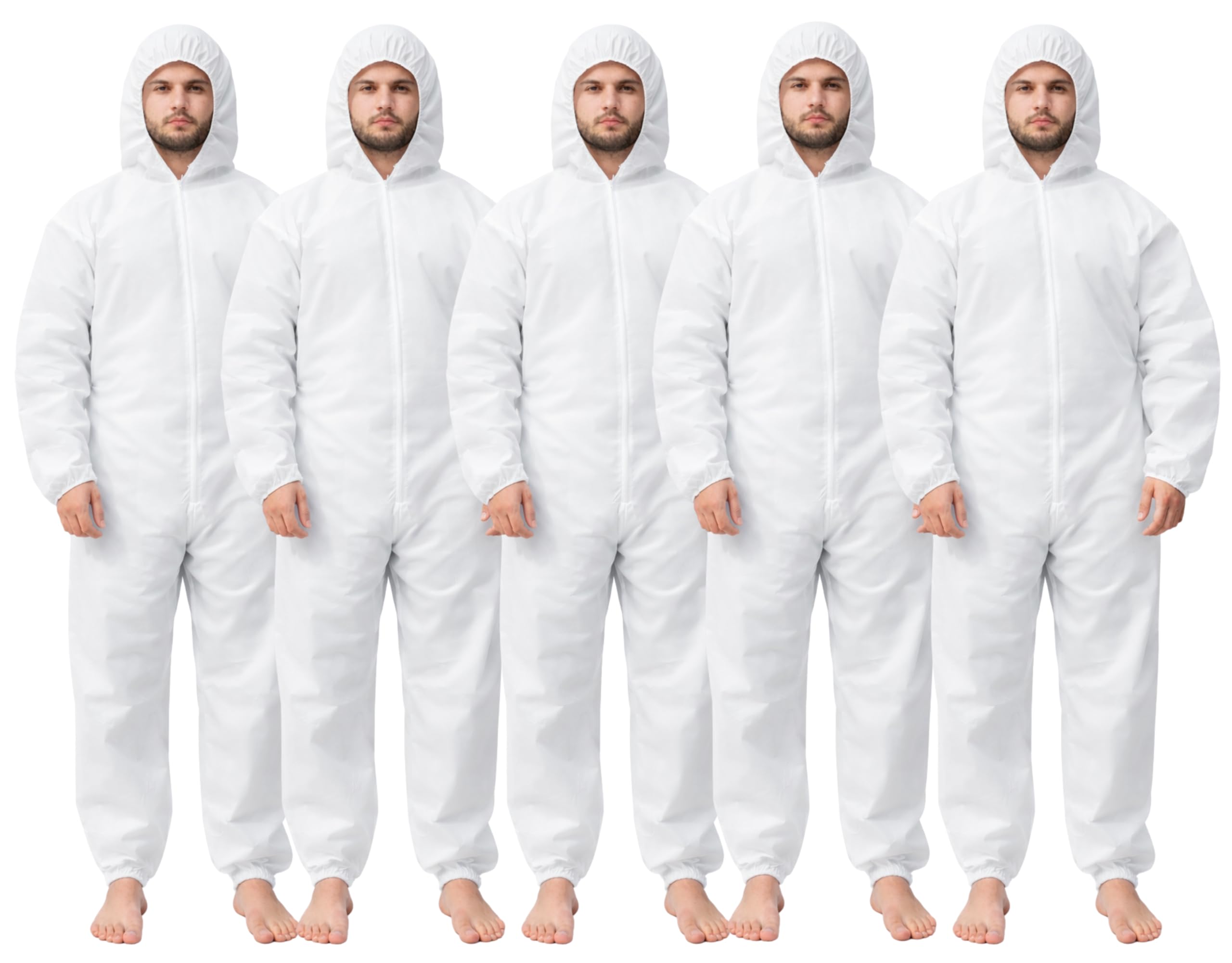 5 Pack Protective Disposable Overall Paper Boiler Suit Coveralls Protection Suit Elasticated hood, Cuffs and Ankles