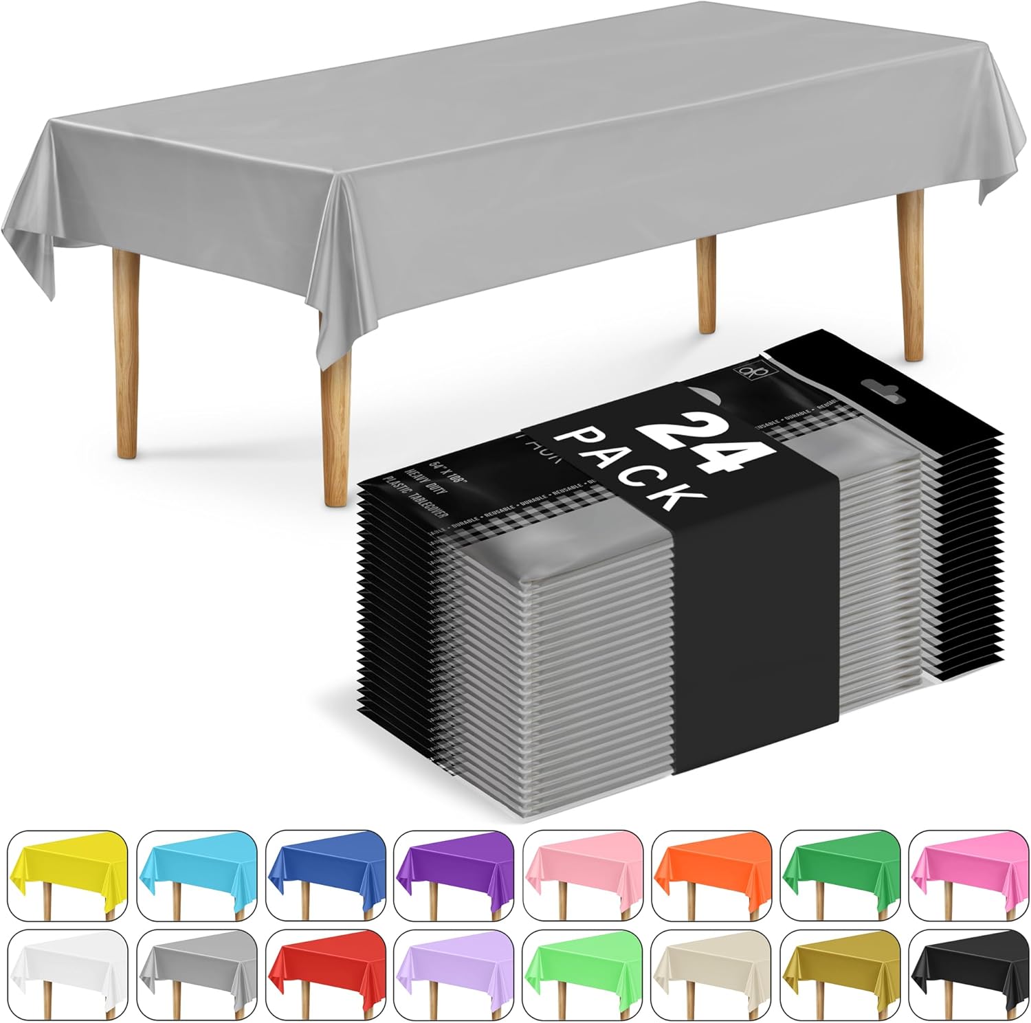 DecorRack 24 Pack Silver Rectangular Tablecloths 54 x 108 in