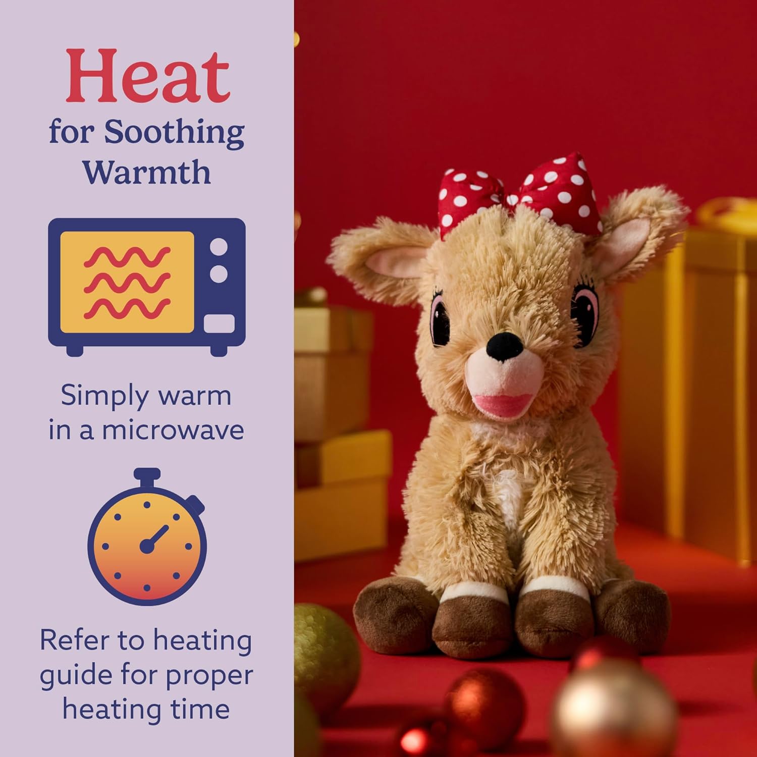 warmies Microwavable & Weighted Stuffed Animals, Clarice with Scarf - Heated Stuffed Animal Plushie for Warmth & Comfort - Christmas Winter Soft Plush Toys for Children (Boys, Girls, Babies & Toddler)