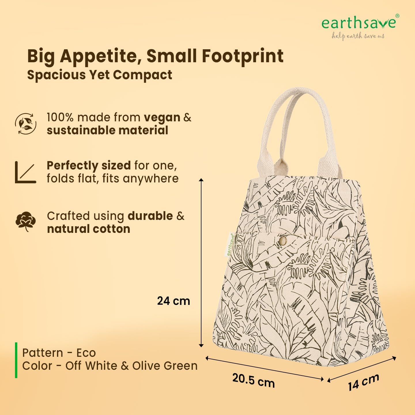 earthsave Insulated Lunch Bag for Office Women & Men (Off White & Olive Green) |Eco-Friendly Canvas Tiffin Bags for School, Cotton Drawstring for Kids| Cloth Box Bags | Small Lunch Bag 1