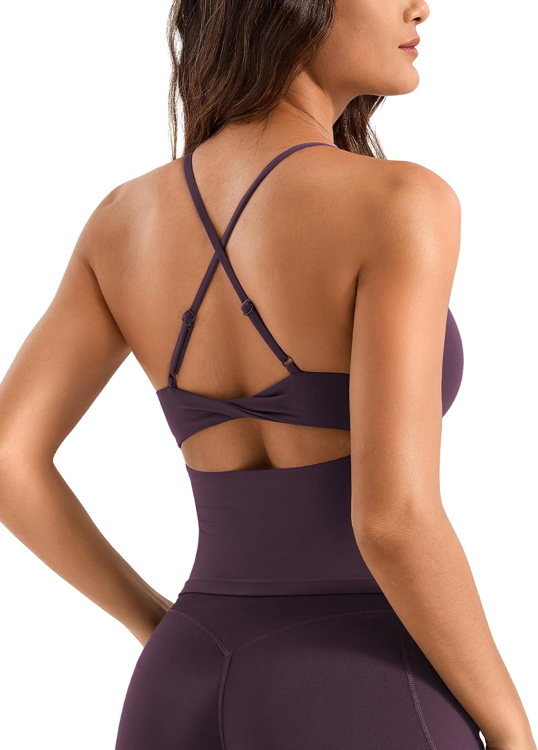 YEOREO CoreFlex Strappy Workout Camisole | Adjustable, Built-in Bra, Tank Top, Twist, Crossover, Longline, Sports, Top