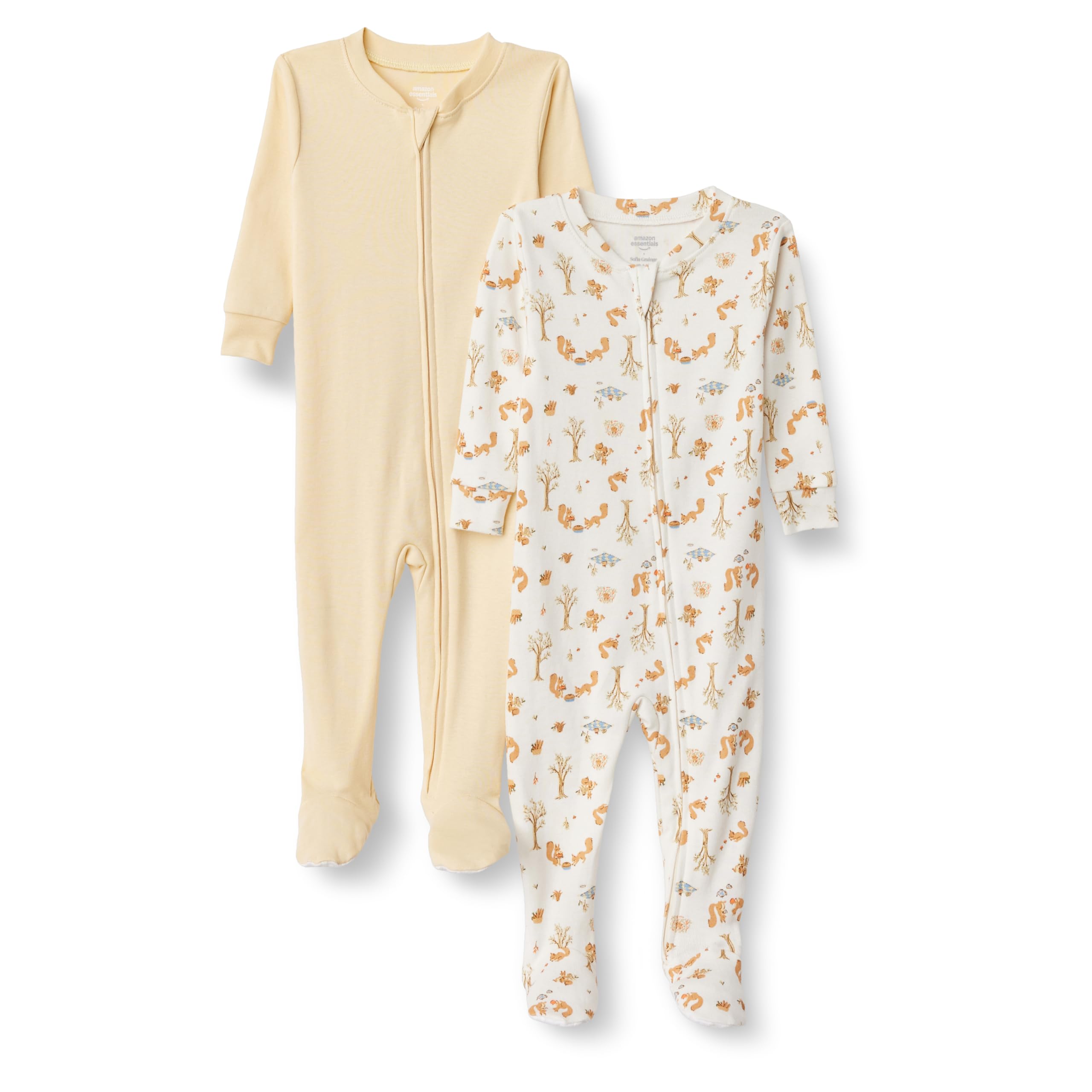 Amazon Essentials x Sofia Grainge Pijama Ceñido de Algodón con Pies Unisex Bebés Baby 2-Pack Footed 4 años Marfil Pícnic de Ardillas