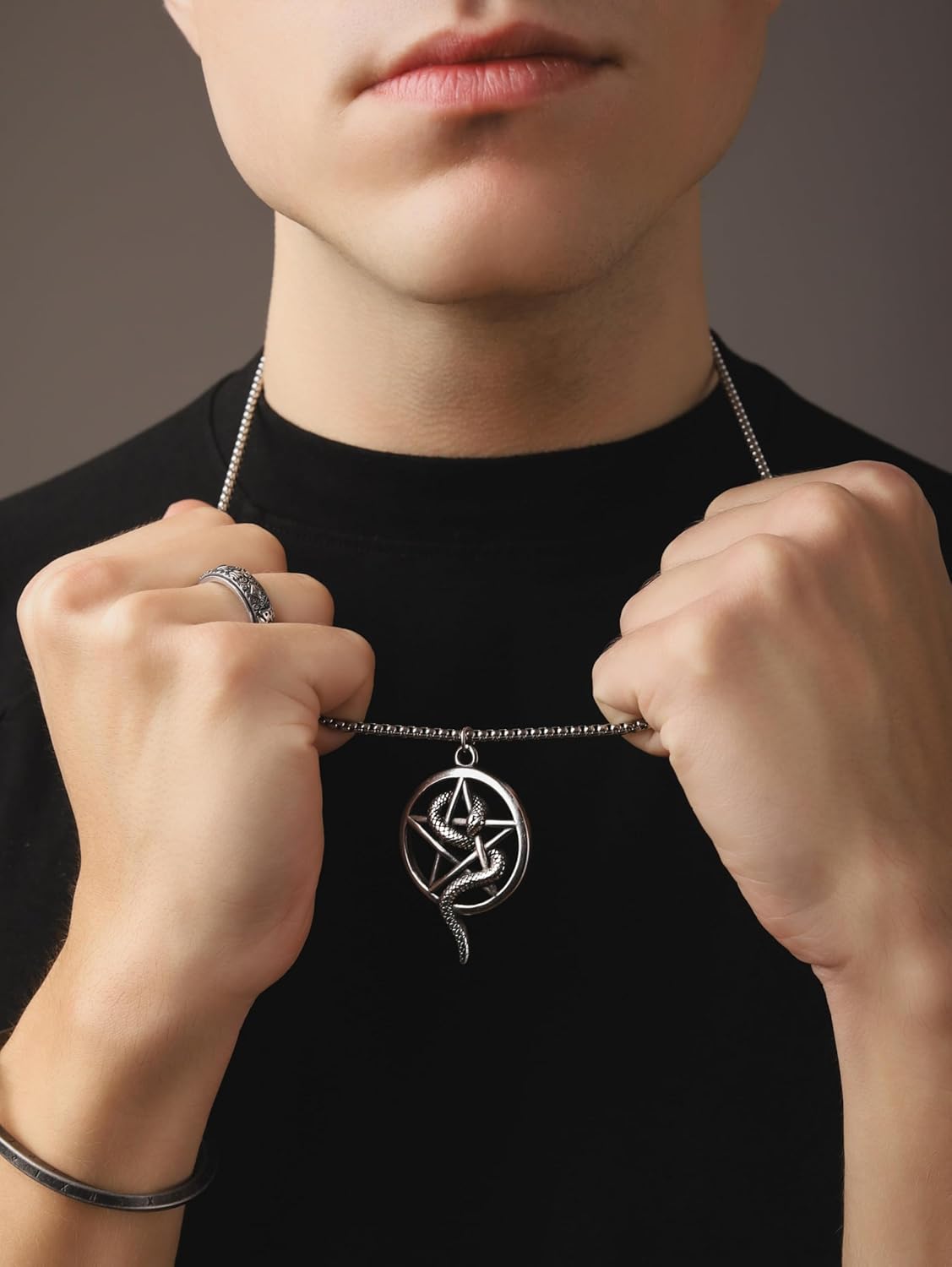 HAQUIL Snake Necklace, Wiccan Pentagram Snake Pendant, Box Chain, Wiccan Goth Jewelry Gift for Men and Women - Image 5