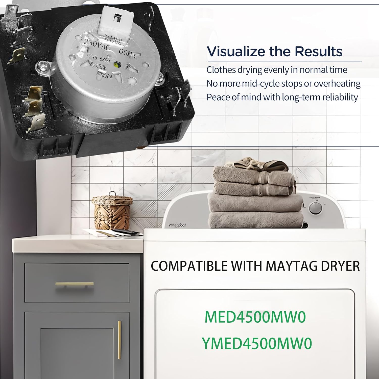 W11566735 W11685947 Dryer Timer Compatible with Maytag Dryer MED4500MW0 YMED4500MW0 Replaces 4981088 AP7215858 PS17216594 EAP17216594 FIX17216594 162-428-1