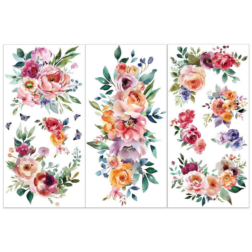 Calcomanías de transferencia florales acuarela OLYCRAFT de 6 x 12 pulgadas de fácil fijación