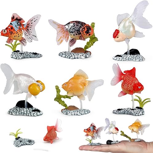 Qiandier 6 piezas de figuras de cola de mariposa de peces de colores modelo con base estatua figurilla de fiesta favores accesorios de decoración