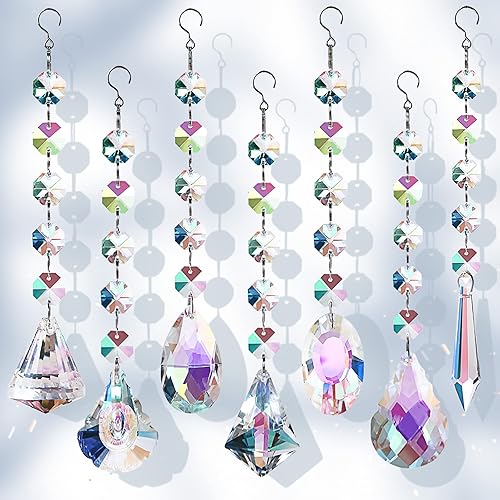 Sun Catchers with Crystals, 7 Pcs Hanging Crystals Suncatchers for