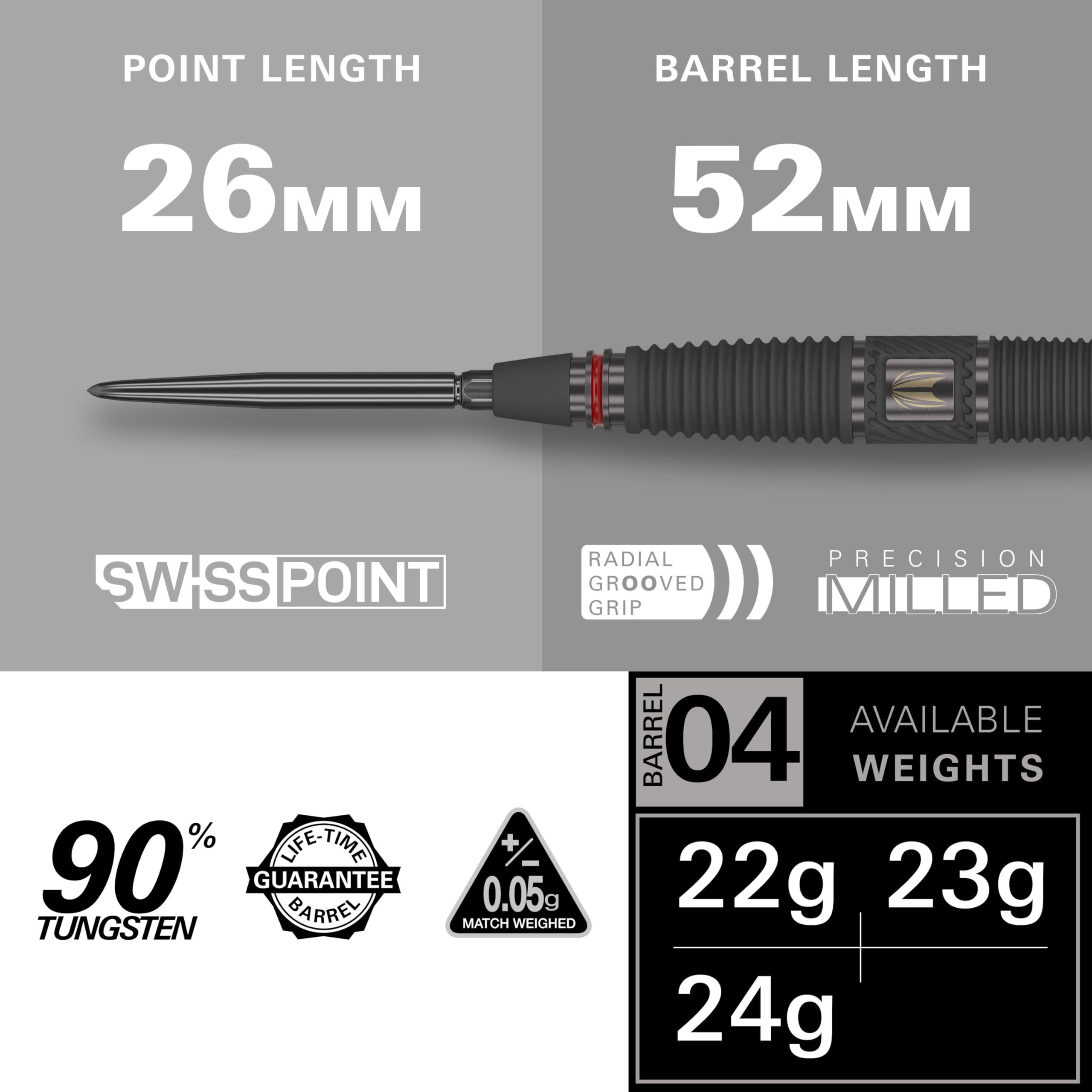 Target Darts Scope Steel Tip Swiss Point Darts, 90% Tungsten Dart Set, Barrel 04-24G, Black & Red - Image 2