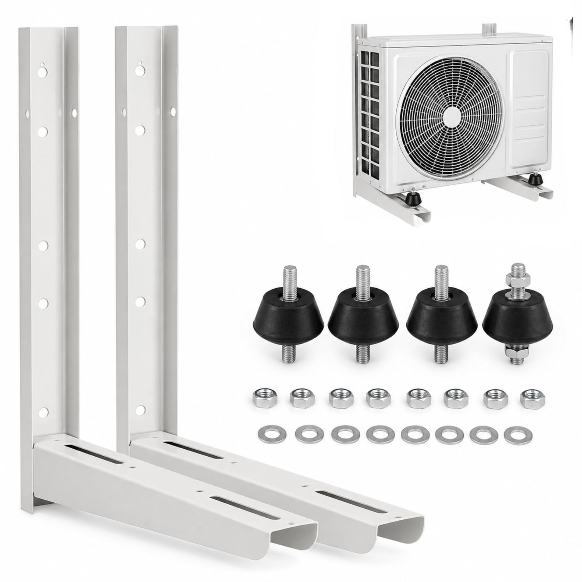 Soportes Unidad Exterior Aire Acondicionado, Soporte pared maquina de aire estructura soldada, Tamaño Alto 500 x Largo 450 x Ancho 60mm, Incluye pack 4 unidades Silentblock A-35 antivibradores