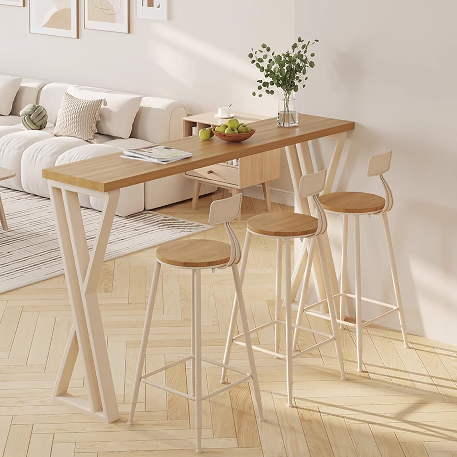 JHDXL Bancone Bar Stile Moderno Industriale, Cucina Alto Con Struttura in Metallo, Tavolo Cucina con 3 Sgabelli, per Cucina, Sala da Pranzo, Soggiorno