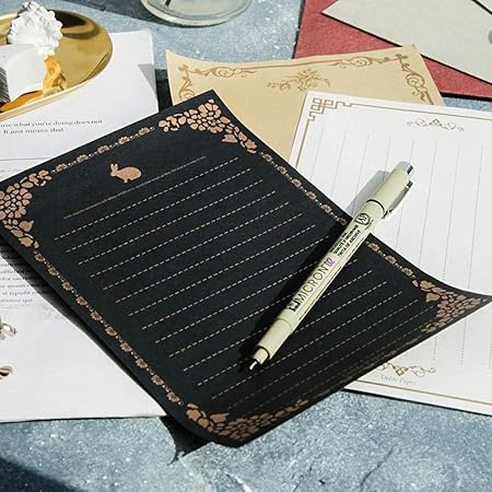 Amazon Tricolor 便箋 便せん 80枚 きれいな手紙が書ける うさぎ 封筒用紙 お祝い 挨拶 ラブレター お見舞い お礼状用 ブラック 挨拶状封筒 文房具 オフィス用品