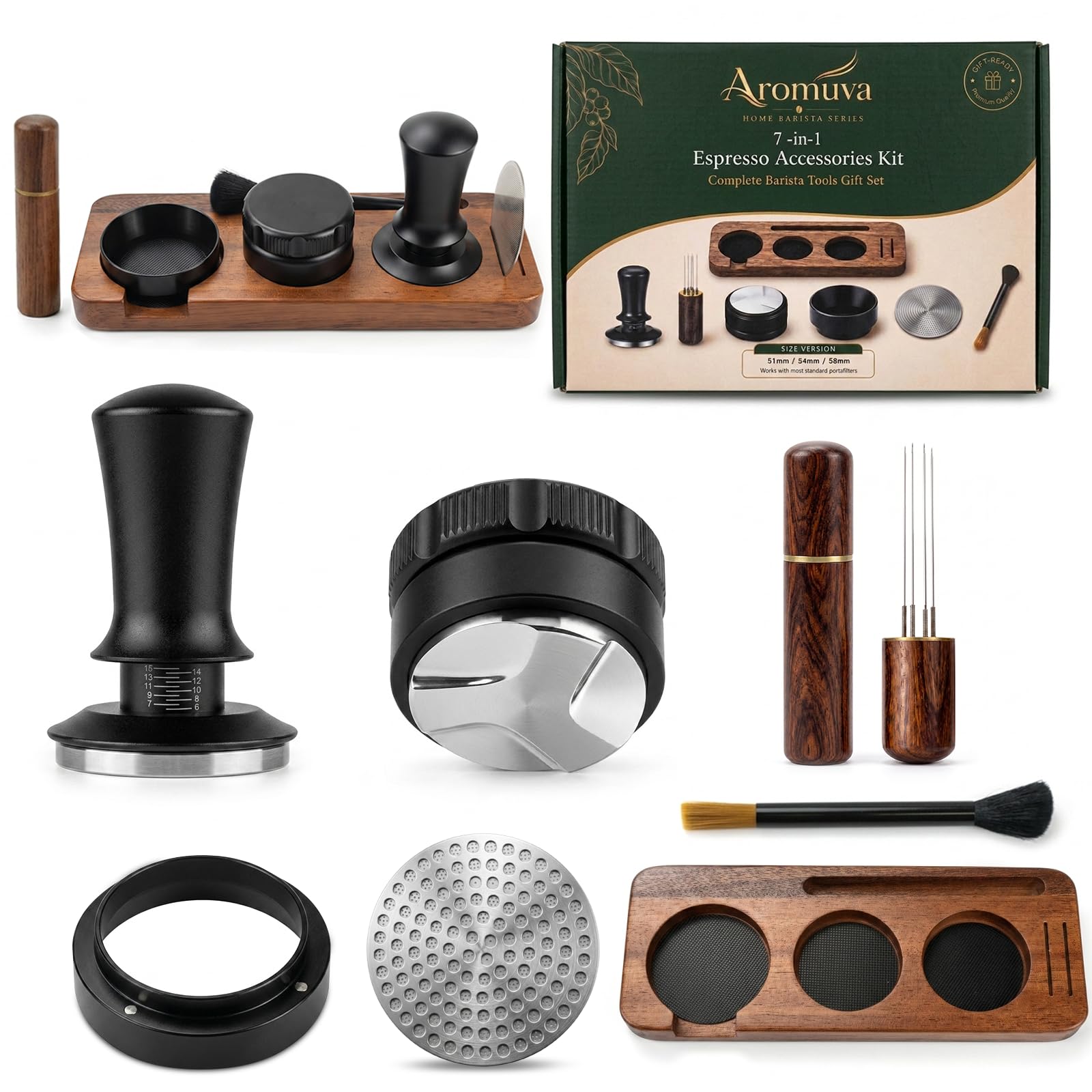 7 PCS Espresso Accessories Kit - 51mm Espresso Tamper Kit with Distributor, Tamping Stati…