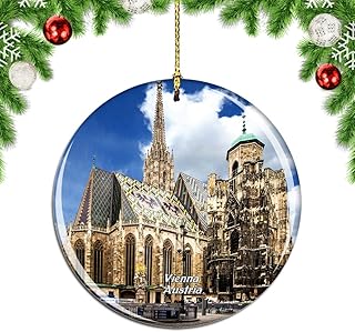 Weekino Austria St. Stephen's Cathedral Vienna Christmas Ornament City Travel Souvenir Collection Double Sided Porcelain 2.85 Inch Hanging Tree Decoration
