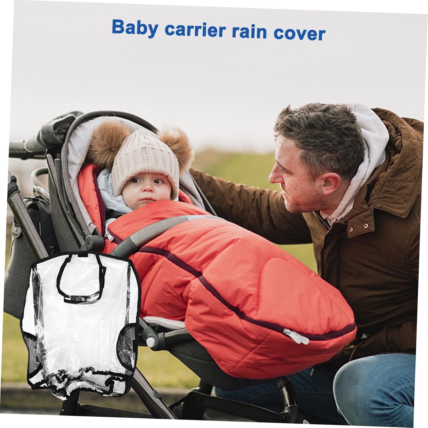 Garneck Windproof Waterproof Pushchair Rain Cover for Stroller Carrier, Dustproof Pram Rain Shield with Breathable Material for Outdoor Travel and Weather Protection