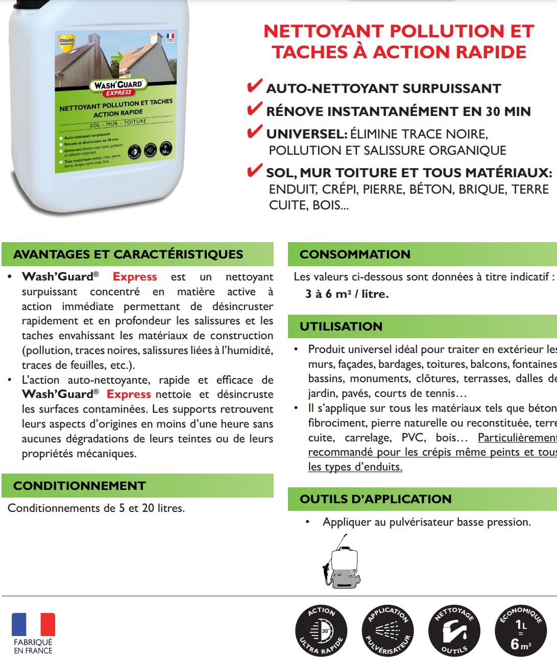 Wash'Guard Express - Detergente disinfettante disincrostante versione ultra veloce senza risciacquo, 5 l, fino a 30 m2