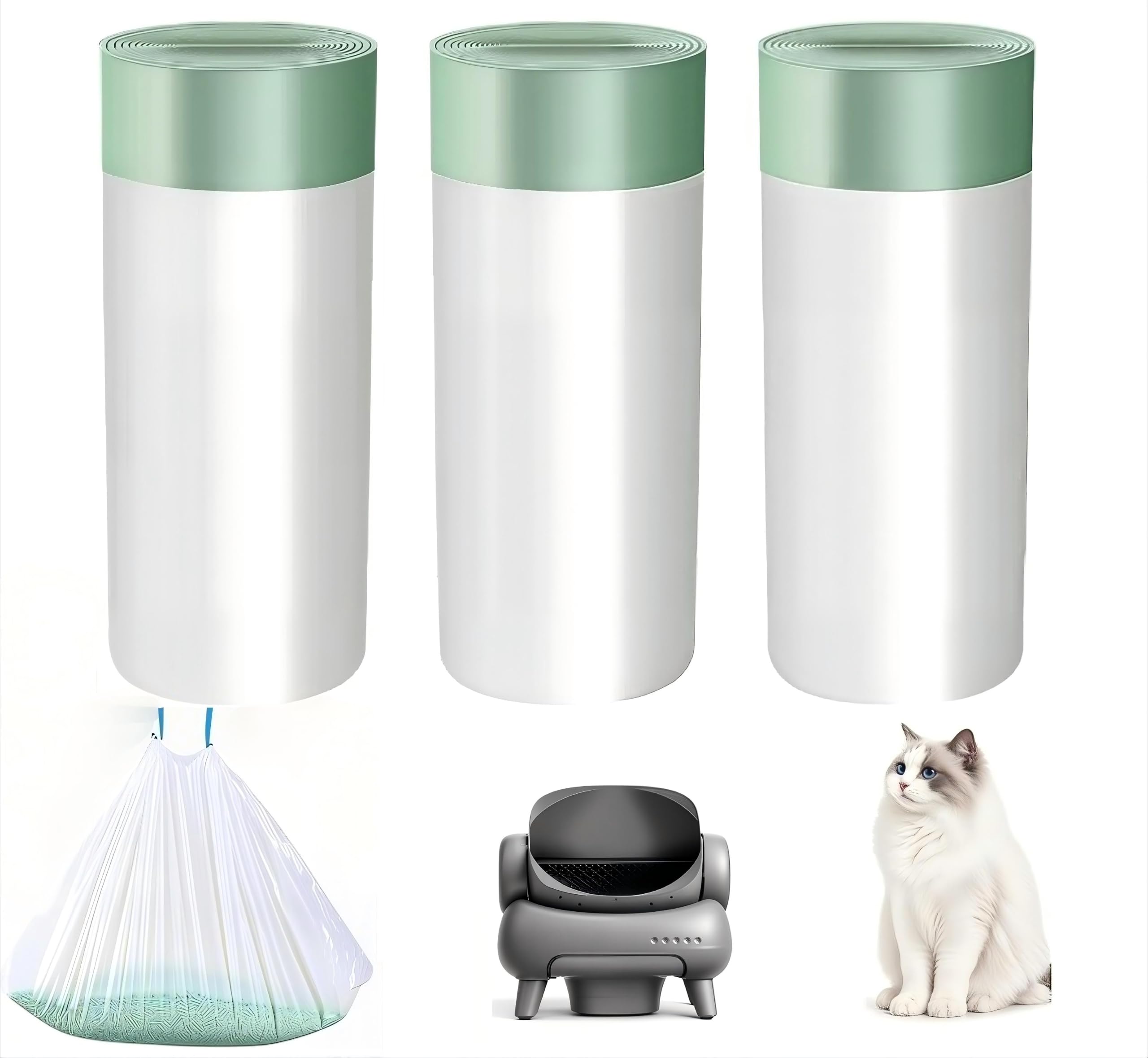 Lot de 60 sacs à litière pour chat Neakasa autonettoyants avec poignées à cordon de serrage, en polyéthylène résistant aux rayures et aux déchirures, convient pour bacs à litière automatiques (60