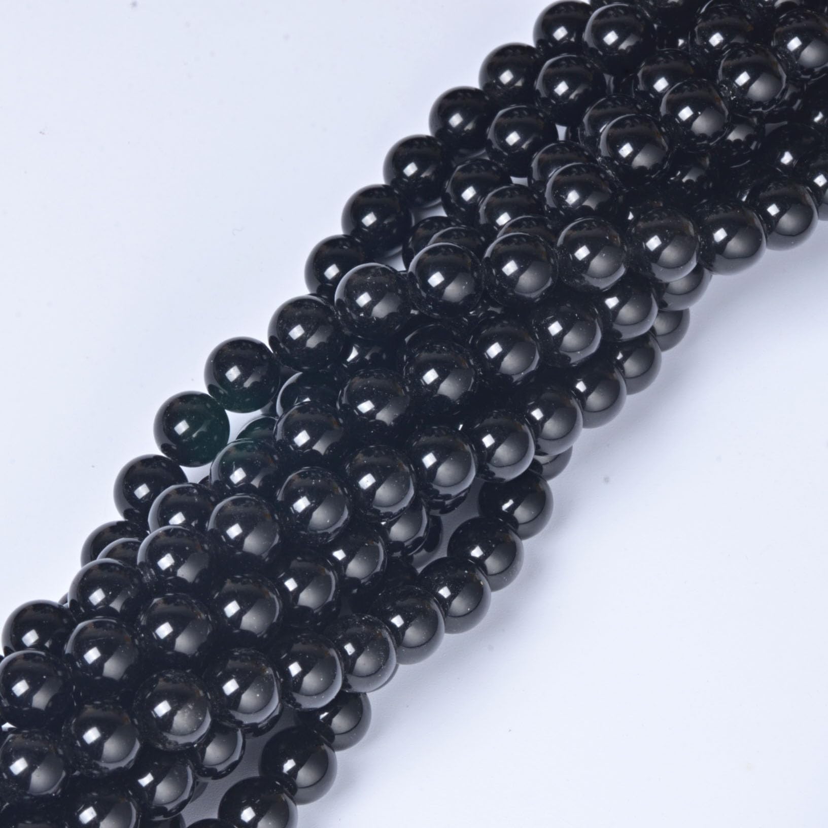 8mm Round Black Obsidian Natural Stone Beads for Jewellery Making Gemstone Beads for Crafting (45-50Pcs)